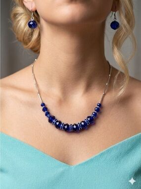 Elegant Blue Faceted Bead Necklace and Earring Set